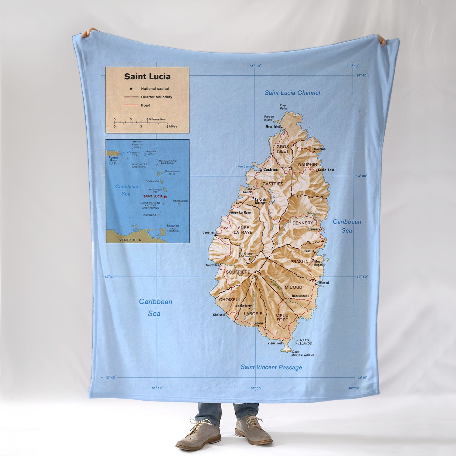 St. Lucia, Eastern Caribbean Vintage Map Blanket