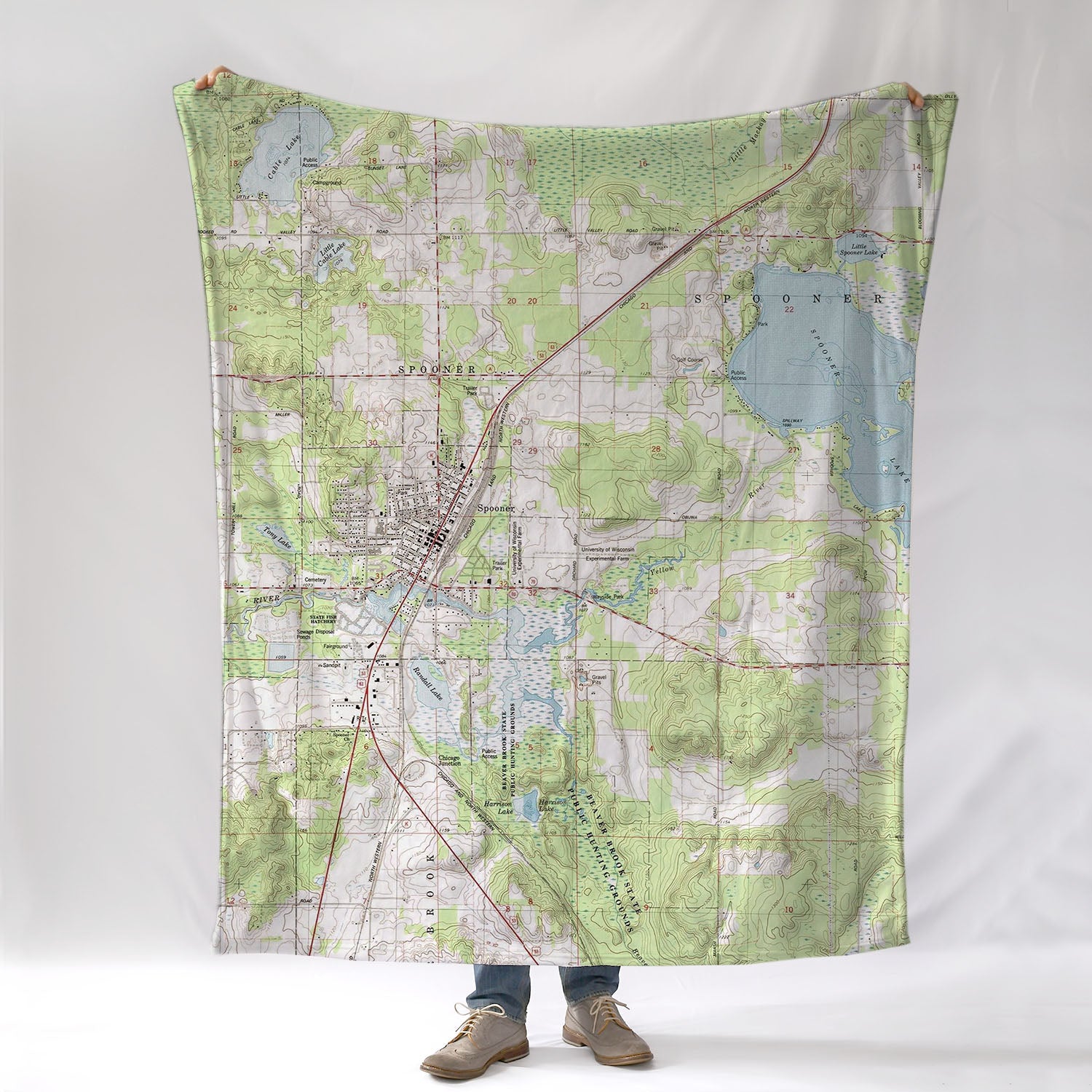 Spooner, WI Topo Map Blanket