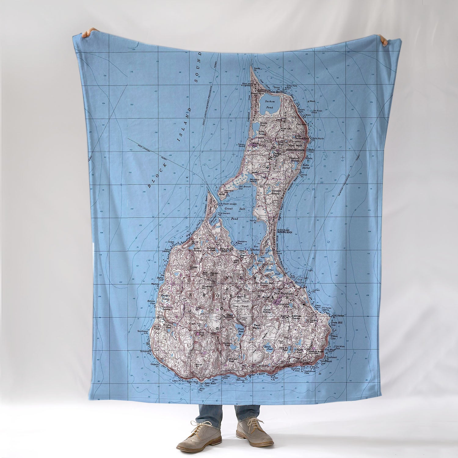 Block Island Vintage Topo Map Blanket