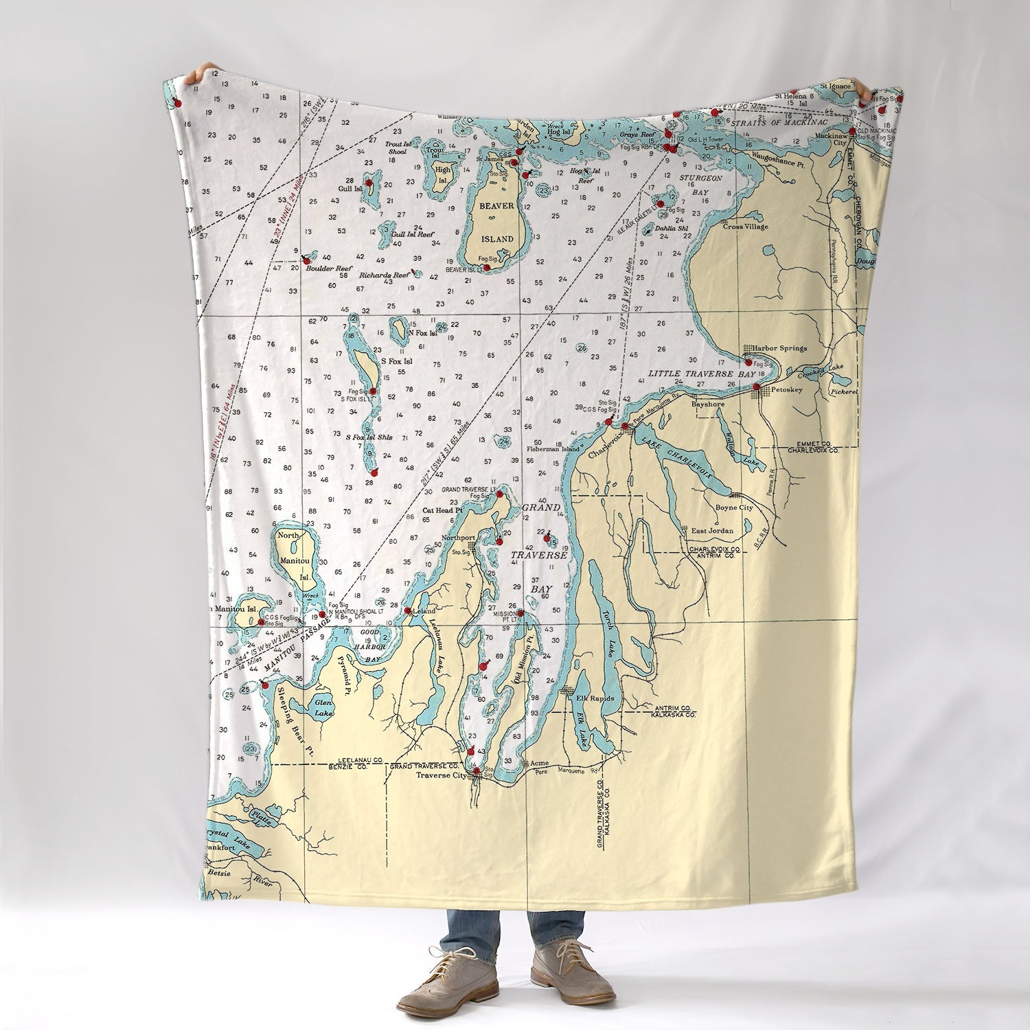 Grand Traverse Bay, MI Nautical Chart Blanket