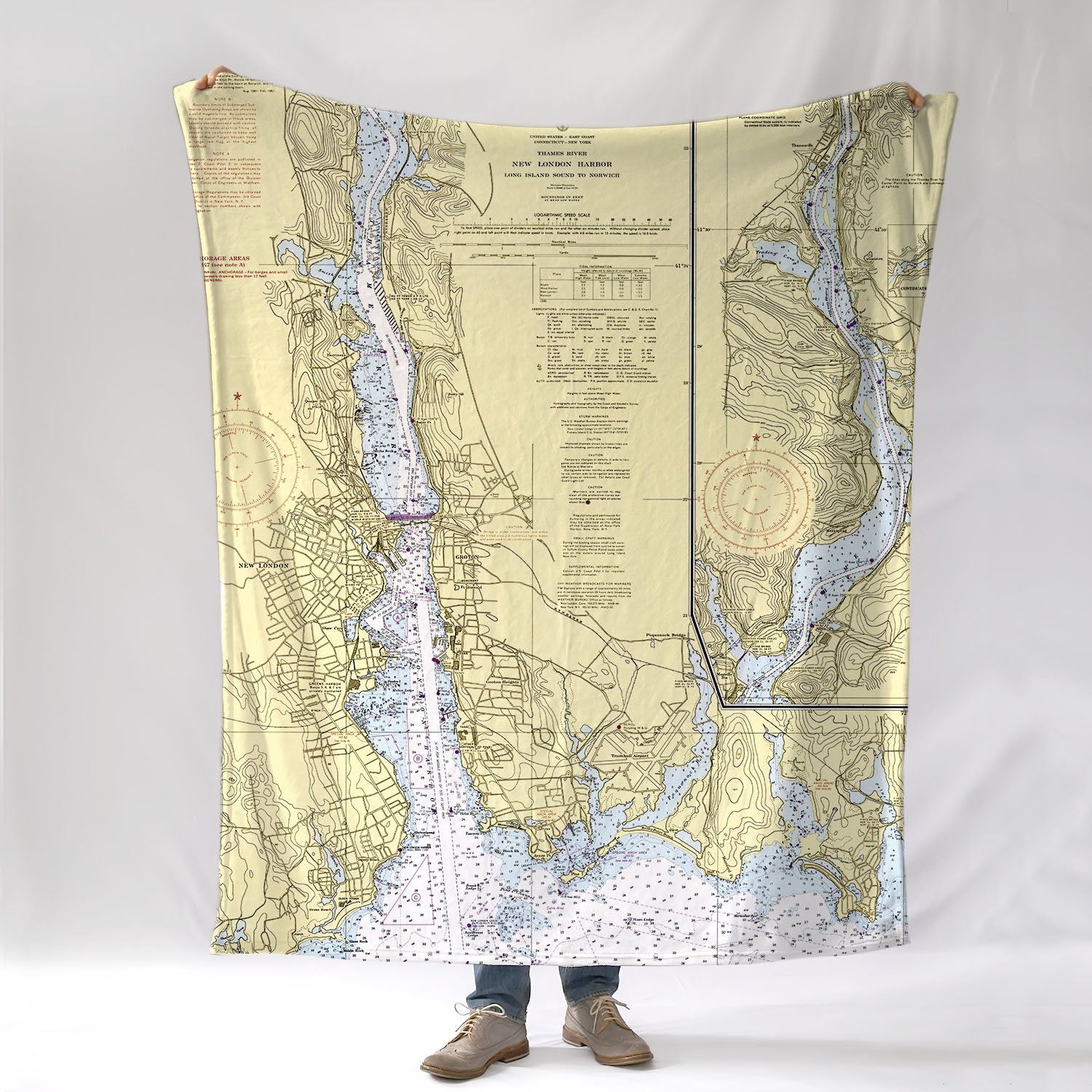 Groton, New London, Thames River, CT Nautical Chart Blanket