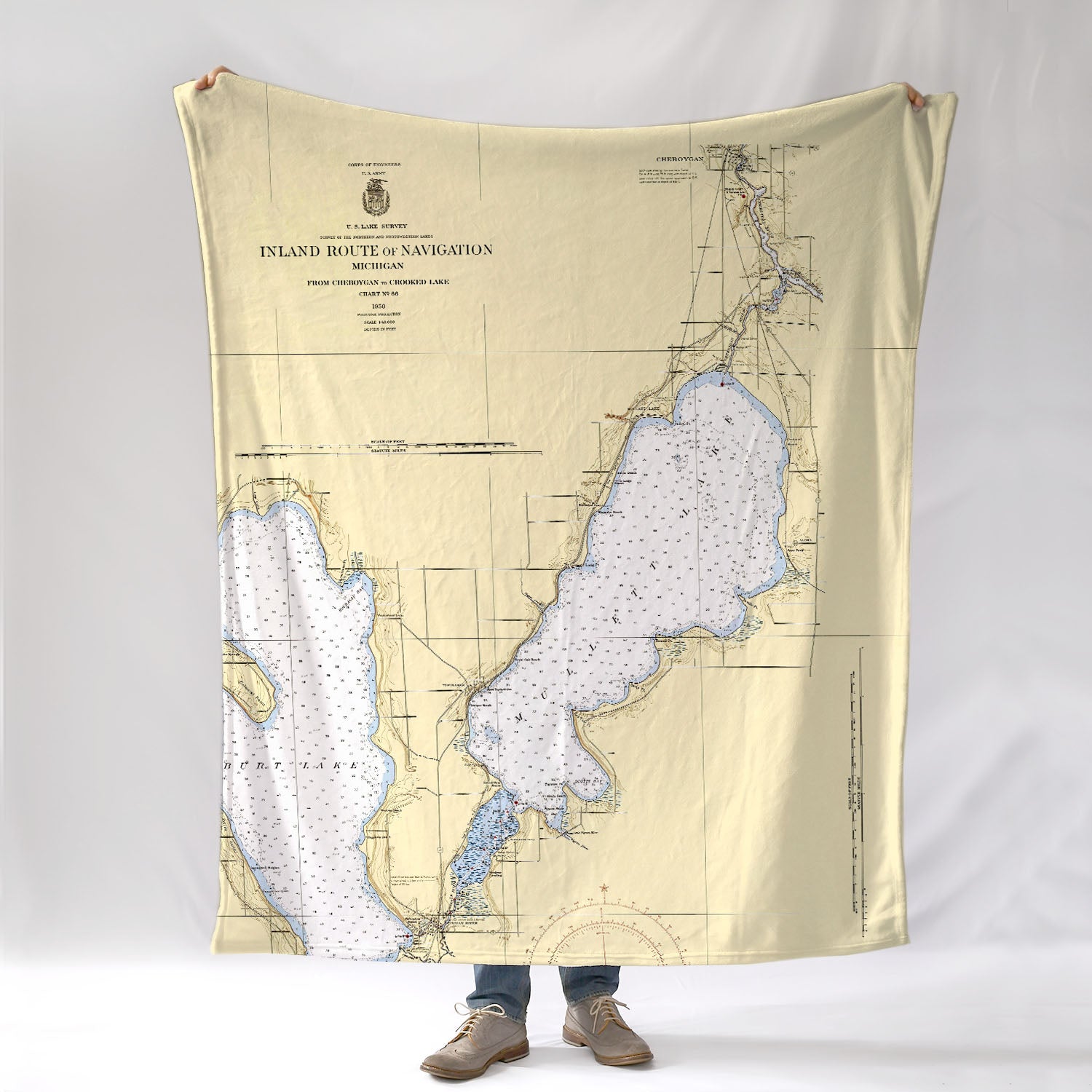 Mullet Lake MI Nautical Chart Blanket