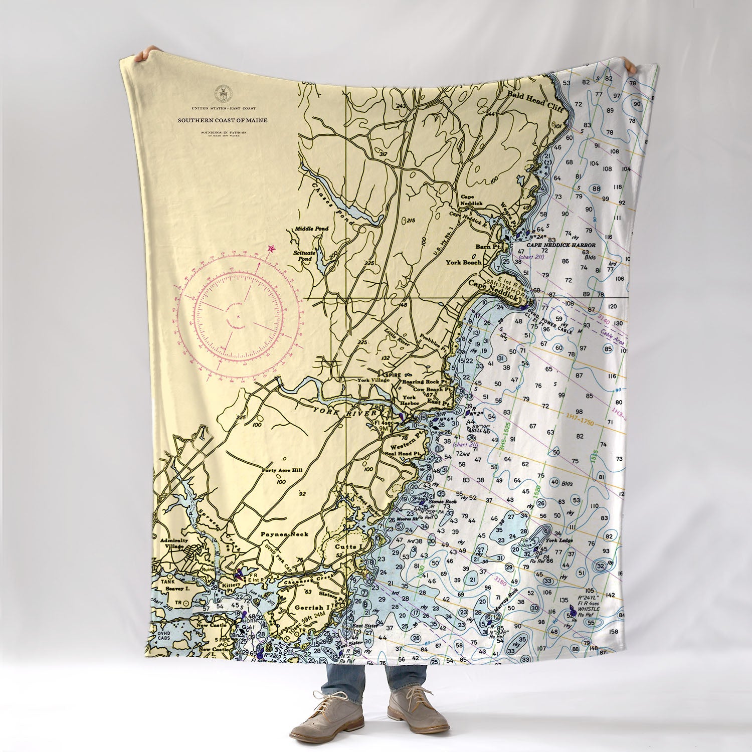 York, ME Nautical Chart Blanket