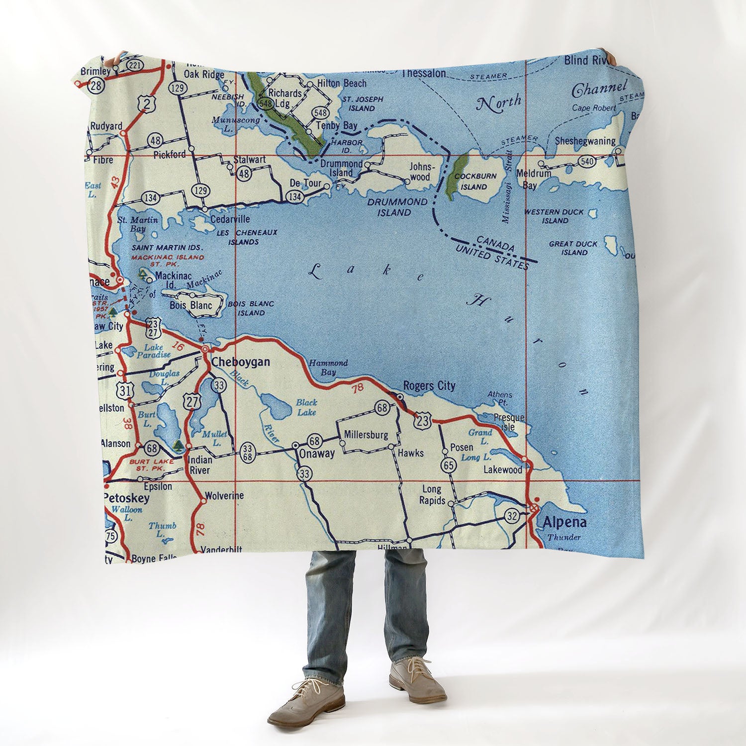 Rogers City MI Antique Map Blanket