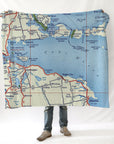 Rogers City MI Antique Map Blanket