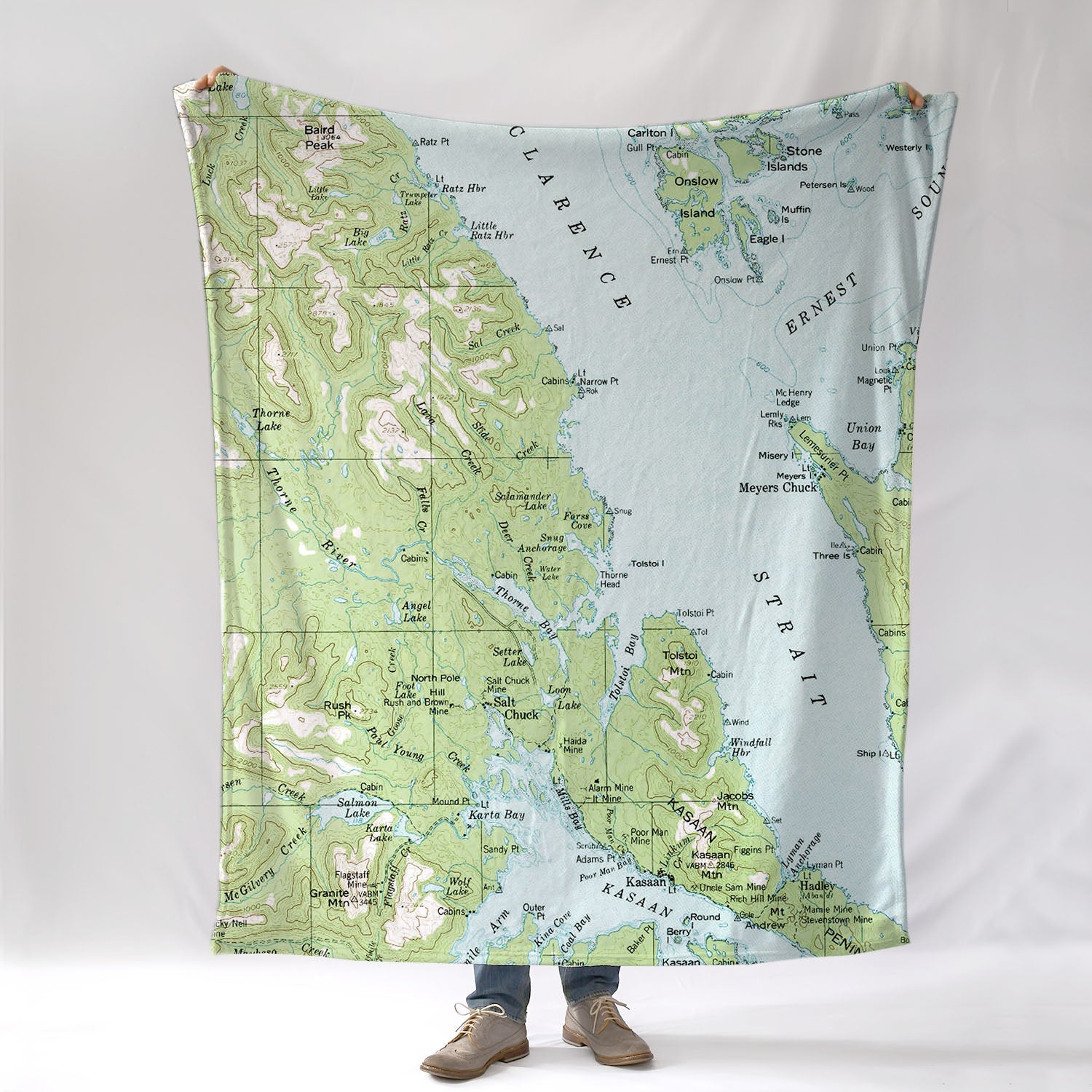 Thorne Bay AK Topographic Map Blanket