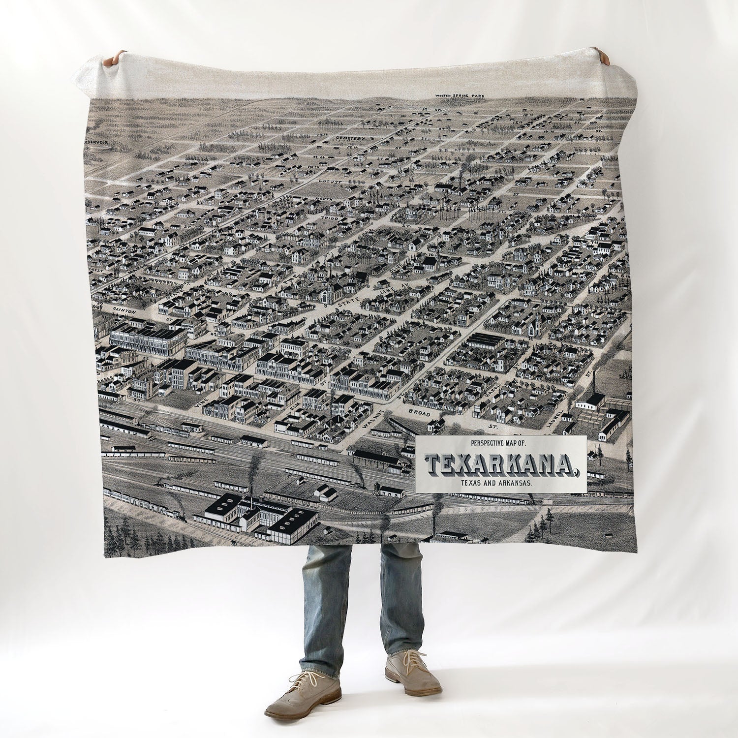 Texarkana TX Birdseye View, Antique Blanket