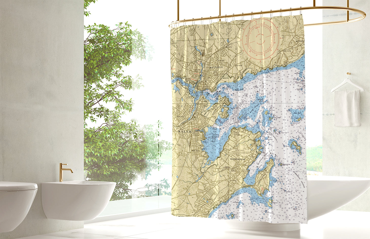 Boston Harbor, MA Nautical Chart Shower Curtain buy / Made to Order