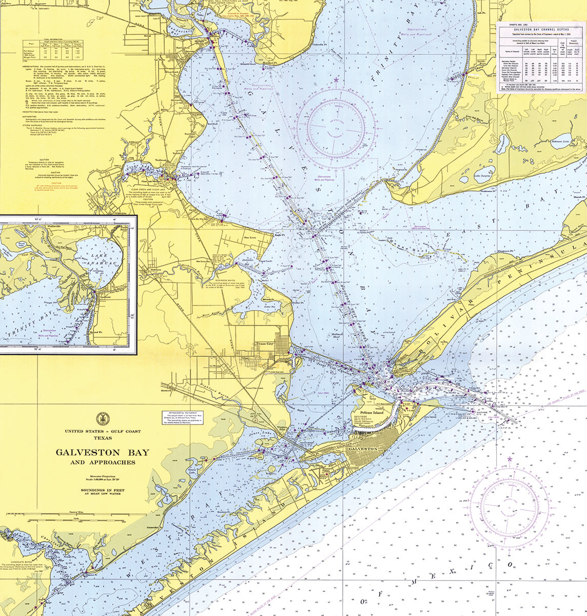 Galveston Bay Nautical Chart Shower Curtain