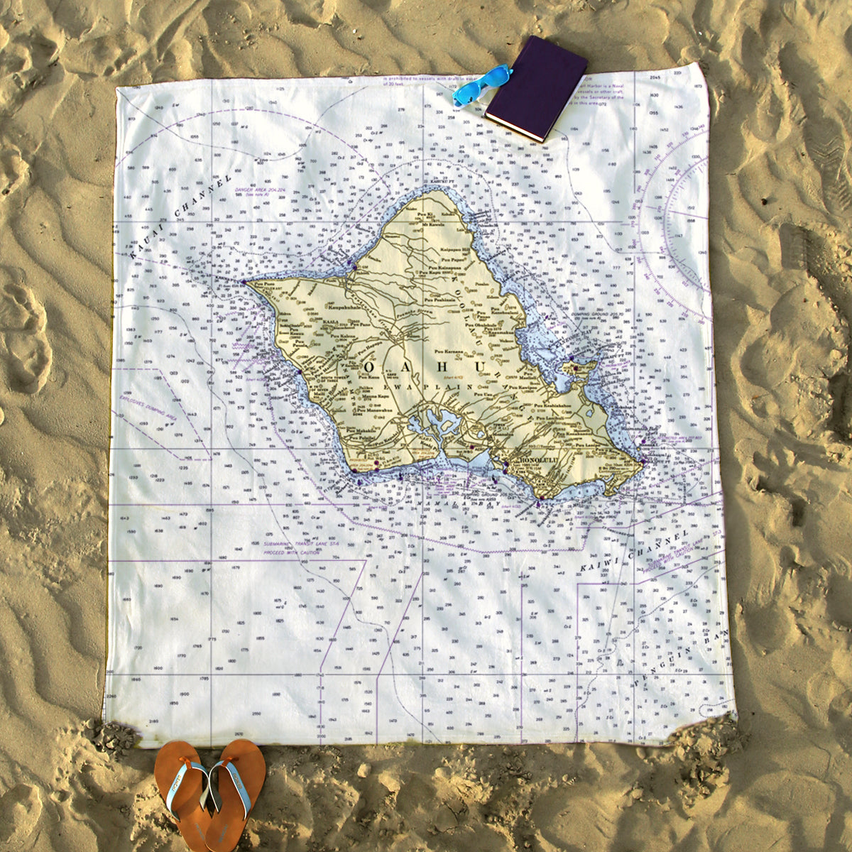 Oahu, HI Nautical Chart Blanket