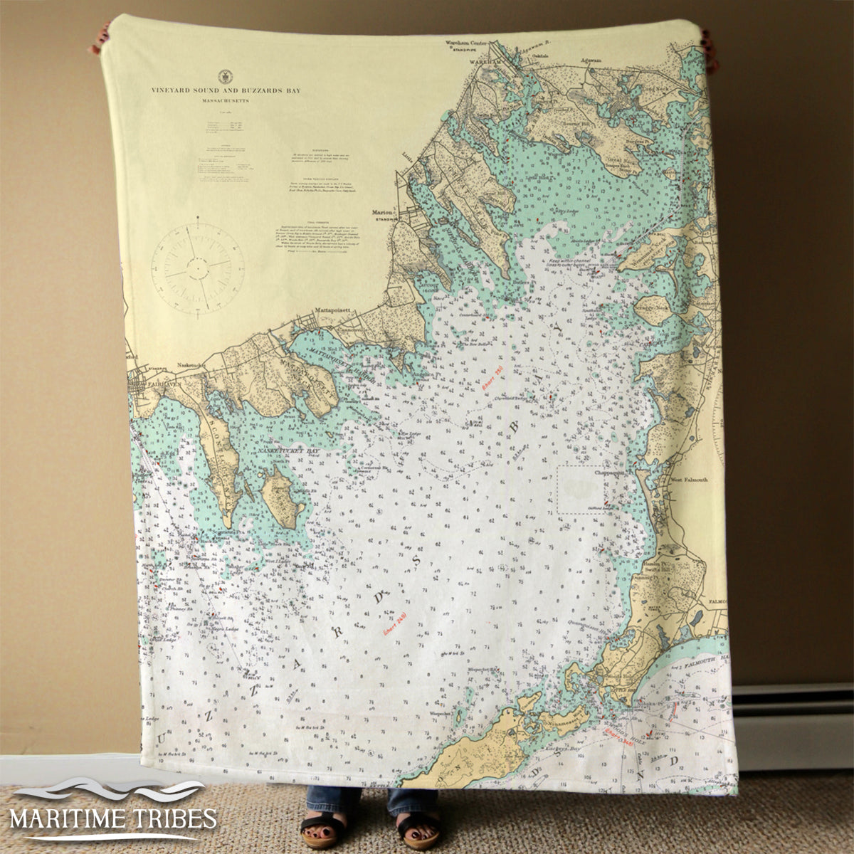 Mattapoisett, MA Buzzards Bay Vintage Nautical Chart Blanket – Maritime ...