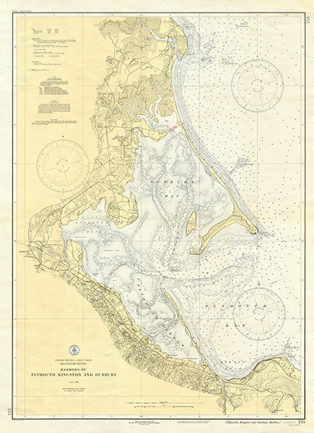 Plymouth MA 1935 Chart Muted Textured Scroll Scroll