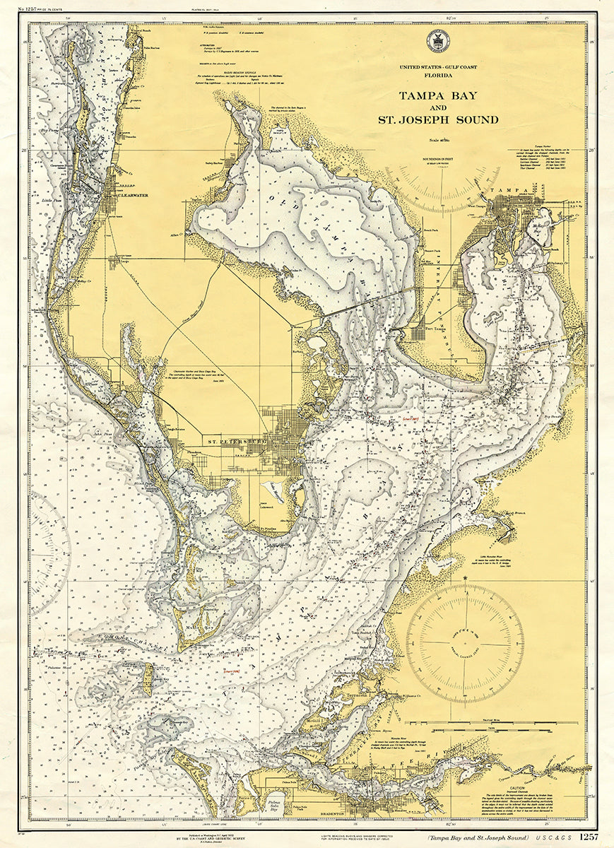 Tampa Bay to St Joseph&#39;s Sound 1932 Chart Scroll