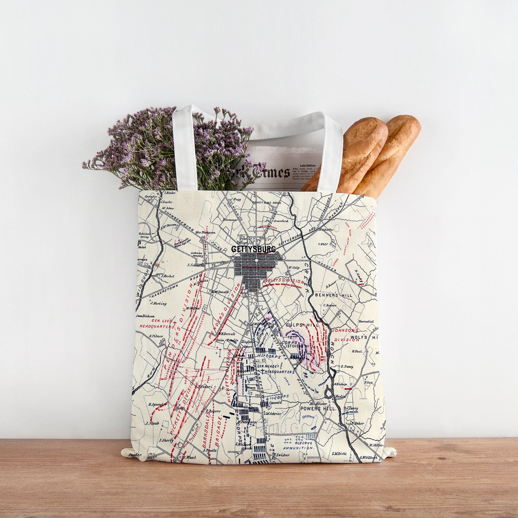 Gettysburg PA Battlefield Map Vintage Tote