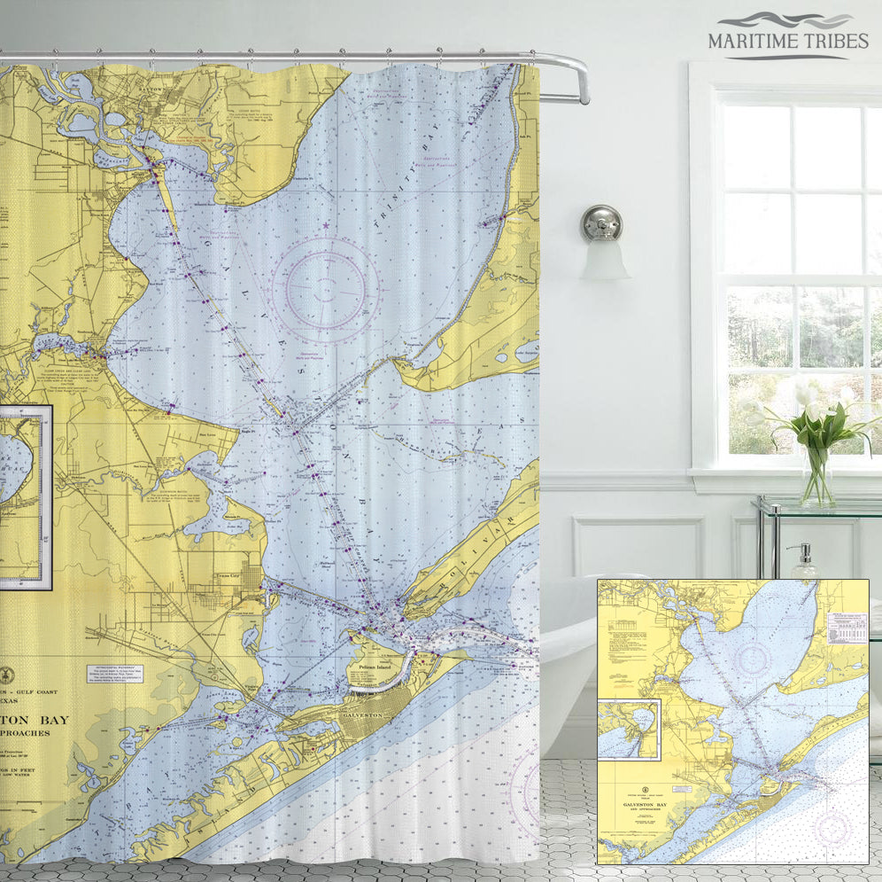 Galveston Bay Nautical Chart Shower Curtain